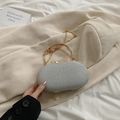 Elegant silver sequin oval evening clutch with gold ring handle and chain strap - Silver
