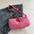 Minimalist bright pink water-resistant nylon crossbody bag with woven zipper and chain strap - Rose Pink