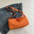 Fashionable orange rectangle crossbody bag with wide webbing strap and chain detail - Orange