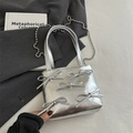 Silver PU leather crossbody bag with metallic finish and five decorative bows - Silver