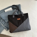 Borsa tote in tela color-block nera, grigia e marrone con inserto in pelle moda - Nero