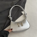 Borsa a mano argento metallizzato con forma a mezzaluna e manico superiore annodato - Argento