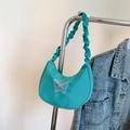 Sac porté épaule turquoise avec broderie papillon et bandoulière plissée tendance - Vert