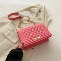 Pink quilted crossbody bag with golden chain strap and rectangular turn-lock buckle - Pink