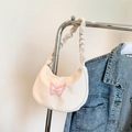 Sac sous les bras blanc avec broderie papillon rose et bandoulière froncée - Blanc