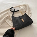 Elegant black glitter shoulder bag with cat ear silhouette and gold metal clasp - Black