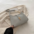 Chic gray glitter crescent underarm bag with cat ear silhouette and gold lock - Silver