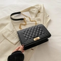 Quilted black shoulder bag with gold chain strap and metallic clasp closure - Black