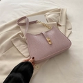 Pink tweed shoulder bag with gold twist lock and metal chain strap for women - Pink