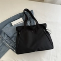 Bolso tote negro grande con cordón para mujer hecho de material de nailon duradero - Negro