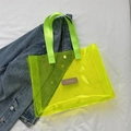 Neon yellow transparent PVC large tote bag with fluorescent green handles for travel - Yellow