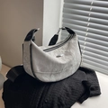 Silver marble pattern crescent shoulder bag with black strap and metallic detail - Gray