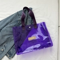 Transparent purple large capacity cosmetic bag with MS.HUIXIBAG leather patch - Purple