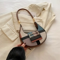 Bolso de hombro retro con diseño de cuadros y cuero con hebilla dorada chic - Verde