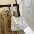 Bolso tote de lona con flores púrpuras y amarillas y cierre de cordón ajustable - Morado