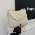 Borsa a tracolla in paglia con fibbia a perla e tracolla in corda color crema - Stile di base / Bianco Sporco