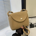 Handheld khaki woven lace crossbody bag with pearl buckle and knotted shoulder strap - Khaki Without Silk Scarf