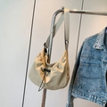 Borsa a tracolla a mezzaluna beige kaki con coulisse in nylon di grande capacità - Cachi