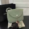 Pale green woven lace crossbody bag for women with pearl clasp and twisted rope strap - Green No Silk Scarf