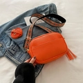 Orange lychee pattern square bag with decorative fringe and geometric wide strap - Orange