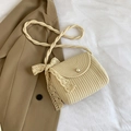 Chic beige woven lace crossbody bag with pearl button and delicate lace bow detail - Off-white With Scarf