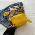 Yellow litchi pattern camera bag with wide ethnic strap and fringe detail - Yellow