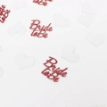 Sparkling red Bride to Be confetti and white heart-shaped cutouts for hen party decor - Rose Gold Text + White Heart