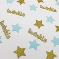 Detail of Twinkle star confetti with gold glitter letters and light blue paper stars - Gold With Gold Blue Stars