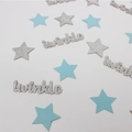 Detail of blue stars and silver glitter twinkle confetti for baby shower table decor - Silver With Silver Blue Stars