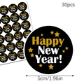 30pcs 5cm New Year party stickers with golden Happy New Year text on black background - Happy New Year Round Style / 5CM Diameter