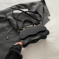 Fashionable black square handbag with glitter wavy flap and adjustable shoulder strap - Black