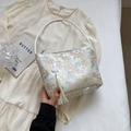 Borsa tote in seta jacquard stile cinese con motivo paesaggistico e nappa - Borsa Senza Pendente / Blu
