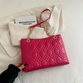 Chic rose red quilted faux leather tote bag with gold chain strap and elegant rhombus pattern - Rose Pink