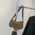 Braune Cord-Schultertasche mit Erdbeerdruck und goldenem Reißverschluss - Braun