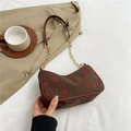 Sac sous le bras en velours côtelé marron avec broderie fraise et chaîne en métal - Marron