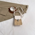 Mini beige and brown two-tone crossbody bag with rounded handle and vintage metal buckle - Off-white/Khaki
