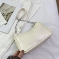 Minimalist creamy white underarm bag with silver chain strap and leather texture - Off White
