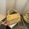 Μεταλλική δερμάτινη τσάντα σε χρώμα σαμπάνιας με λαβή και λογότυπο σε λευκά βιβλία - Χρυσό