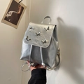 Mini zaino argento metallizzato con farfalle 3D e chiusura a coulisse alla moda - Argento