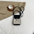 Chic black and grey mixed media small square bag with silver lock and top handle - Black Patchwork Grey