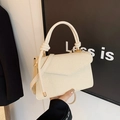 Piccola borsa a mano quadrata in tela beige con manico in corda intrecciata e tracolla - Bianco