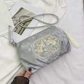 Silver silk crossbody bag with traditional Chinese embroidery and silk tassel detail - Single Bag / Gray