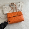 Chic orange V-quilted crossbody bag with gold metal trim and chain strap for women - Orange