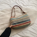 Borsa hobo intrecciata a righe arcobaleno con spalline in pelle marrone stile etnico - Colorato