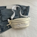 Bolso de pecho en cuero PU blanco crema con bordado de letras y correa tejida - Blanco Roto