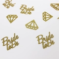 Glittering gold Bride to Be party confetti with diamond shapes for bridal shower decor - Gold Text + Gold Diamond