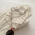 Chic off-white pleated shoulder bag with elegant pearl handle and ruched strap details - Off White