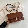 Vintage brown leather crossbody bag with diamond quilting and gold chain strap - Brown