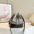 Gray and black contrast bucket bag with drawstring closure and stylish chain detail - Khaki