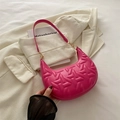 Rose pink crescent shoulder bag with geometric embossing and golden hardware - Rose Pink